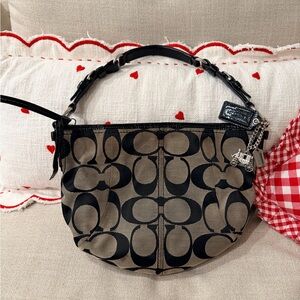Vintage Y2K Coach Signature Jaquard Hobo Shoulder Bag With Coach Carriage Charm